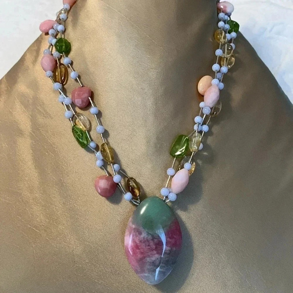 Gemstone necklace SS  925 - Picture 1 of 9